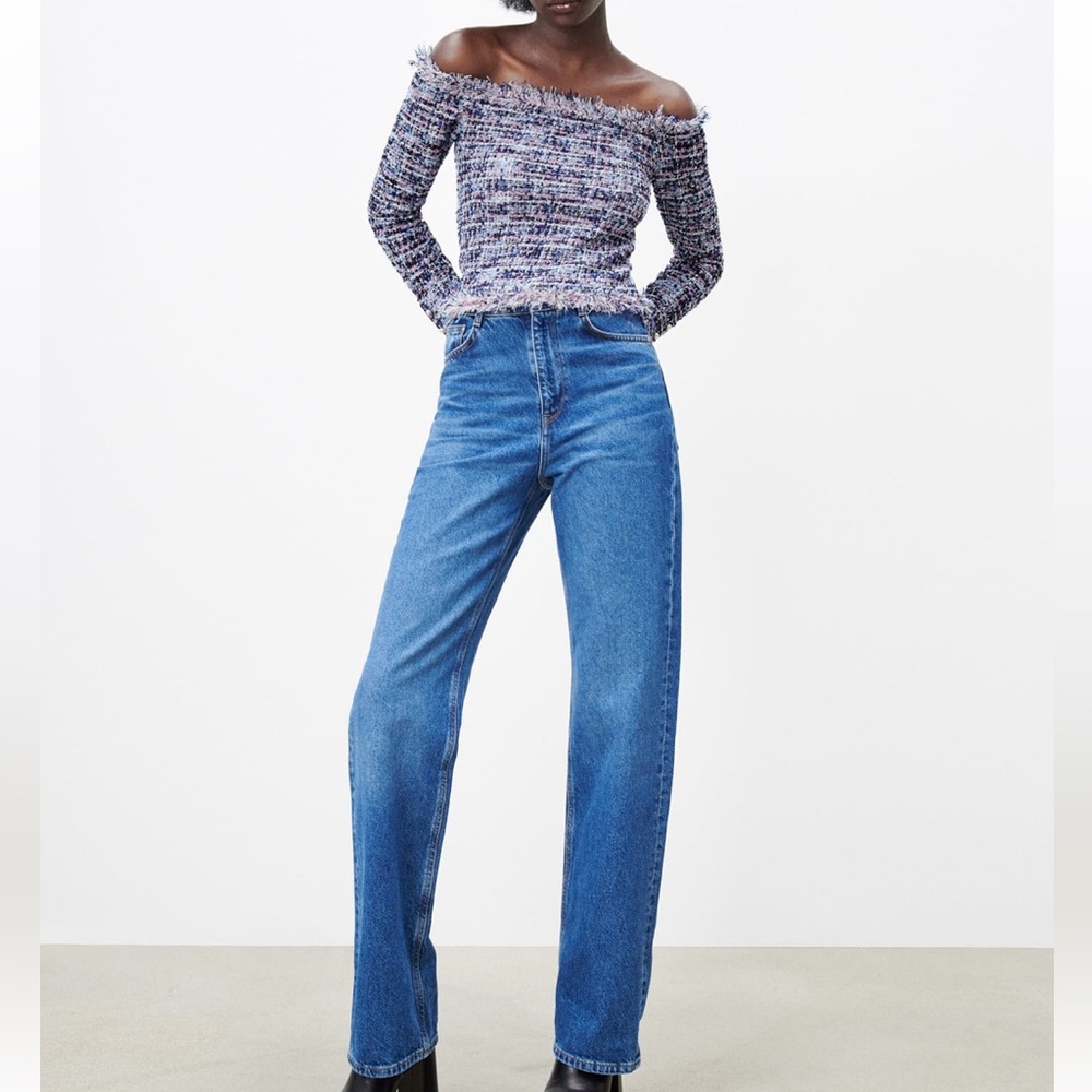 Zara Purple Frayed Textured Off-Shoulder Top (size medium) NWT